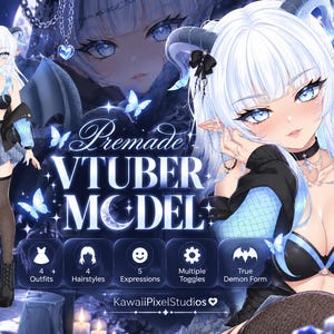 Vorgefertigtes Succubus-VTuber-Modell | 4 Outfits, Frisuren, Gesichtsausdrücke | Vollständig animiert (Digitaler Download)