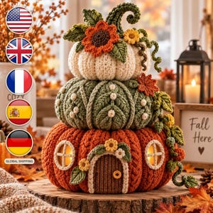 Virkat pumpamönster, 3-pumpa-stack PDF, höstheminredning, Thanksgiving-bordsdekoration, höstvirkmönster, digital nedladdning