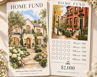 Home Fund Savings Challenge Bundle, 10 Printable House Savings Trackers + Dashboard, 3x6 Cash Envelope Inserts