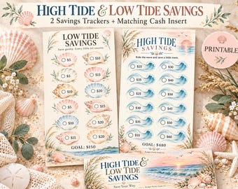 High & Low Savings Challenge Printable, Cash Stuffing Trackers with Matching Cash Insert