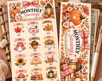 Autumn Monthly Savings Challenge | 750 Savings Tracker | Printable Cash Stuffing Challenge | 3x6 Budget Binder Insert