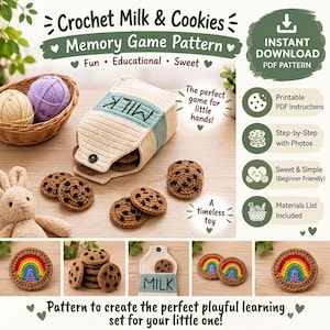 Milk & Cookies Memory Game Crochet Pattern, Kids Memory Game, Preschool Game, English PDF Pattern, Pattern Only