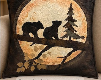 Cachorros de otoño, árbol de tronco, luna llena, oso grizzly, PDF, descarga instantánea, patrón de costura para acolchado, 12 páginas, patrón de aplique para Cricut