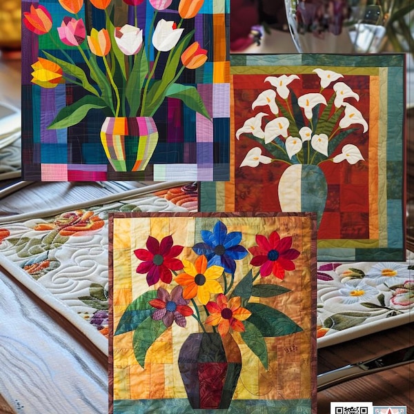 Spring Flowers Tulips Violets Lillies Daisies Daisy Pattern PDF Download Quilt Applique Pattern 14 pgs, 8"-12" Block Updated Edition Sewing