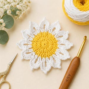 Häkelanleitung für eine zwölfblättrige Picot-Blume (PDF) | Blumenapplikation | Sofort-Download | Anfängerfreundlich