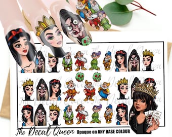 Princess SN0W WHITE Nail art water decals - D15NEY - evil queen - holiday nails