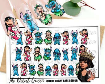 Hawaiian Girl Nail art water decal - ohana means family - Stitch - Holiday nail art