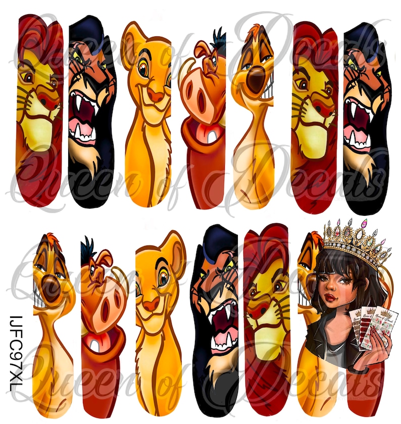 King of the lions nail art water decal D15ney Jungle cats nail art 51mba Scar extra large