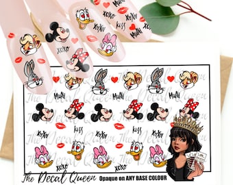 CARTOON COUPLES - D15ney Nail art water decals - holidays - super easy to apply - small nails