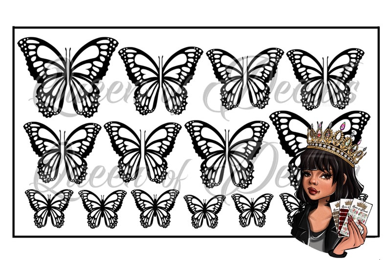 Negative space BUTTERFLY WING nail art decal large