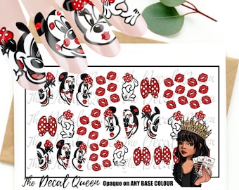 Valentine mouse kisses nail art water decal (holiday nail art)