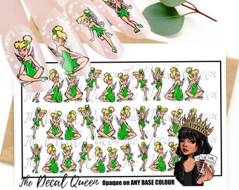 Tinker the fairy -D15ney style -  nail art water decal -Peter pan - (holiday nail art)