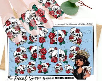 SKULLS & ROSES - Halloween Nail art water decals - Fall holidays - super easy to apply