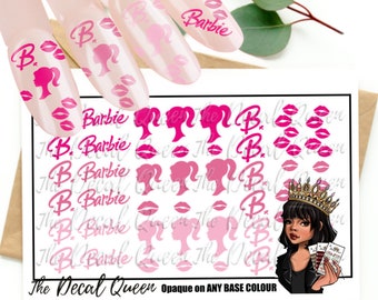 PINK GIRL - Barb1E - Nail art water decals - holidays - super easy to apply - small nails