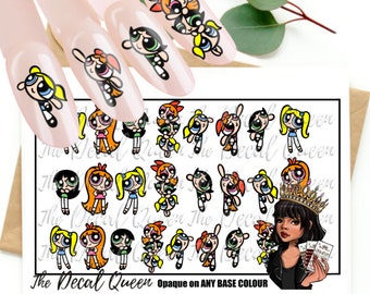 POWERPUFF GIRLS  - Nail art water decal - character Nail design - buttercup - blossom - bubbles - retro cartoon nails - Easy waterslide