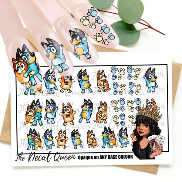 BLUE DOG  Nail art Decal - easy to apply  character nail art - waterslide