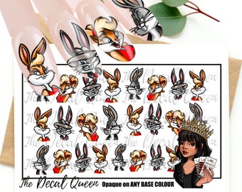 BUNNIES Bugs/Lola Nail art water decal - Character design  - Easter Holiday nail art - easy to apply