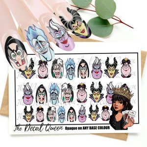 VILLIANS Nail art Decal set - Ursula - Cruella  - Evil Queen -