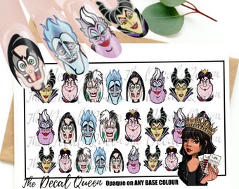 VILLIANS Nail art Decal set - Ursula - Cruella  - Evil Queen -