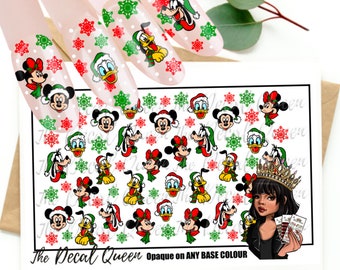 FAB-U-LOUS Christmas -D15ney Nail art water decals - holidays - super easy to apply - small nails -festive nail art