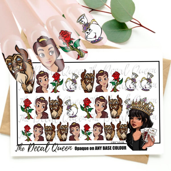 The Beautiful and a beast - D15NEY Nail art Decal - Belle - verhalen zo oud als de tijd waterglijbaan Nail Decal