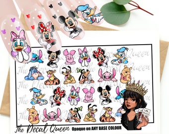 FAVORIS D15NEY - sticker pour ongles toboggan - nail art personnage - dessin d'ongles dessin animé - M1ckEy - M1nnIe - DaIsy -StItcH - P00h