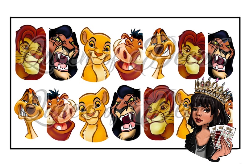 King of the lions nail art water decal D15ney Jungle cats nail art 51mba Scar large