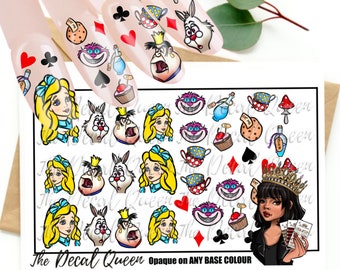 MISS ALICE - Nail Art Water Decal - character nail art - cat - rabbit - heart queen