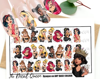 PUNK PRINCESS - D15NEY nail art water decal - Airel - Cinderella - Snow White - Alice in wonderland - tiana