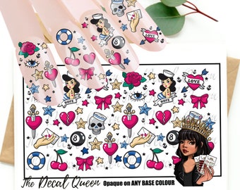 RETRO SAILOR - Vintage tattoo style  Nail art water decals  - super easy to apply