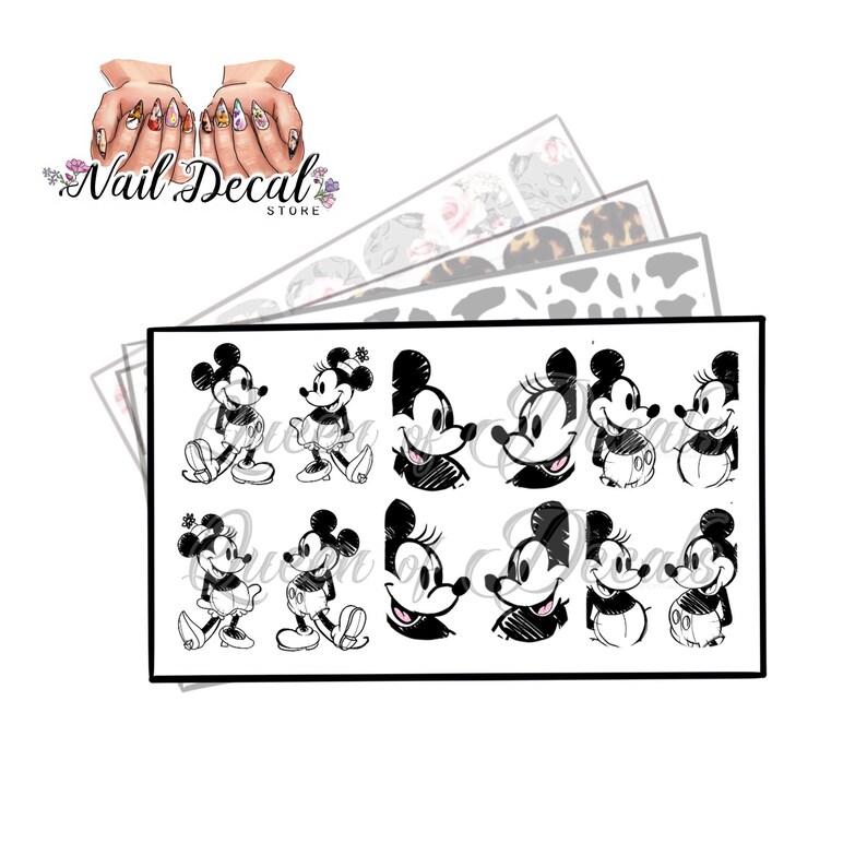 Micky Minnie sketch nail art Decal disney holidays Etsy