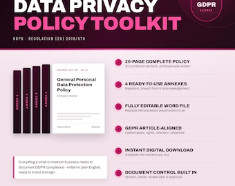 GDPR Data Protection Policy Template for Small Business | Editable Word Toolkit (Digital Download)