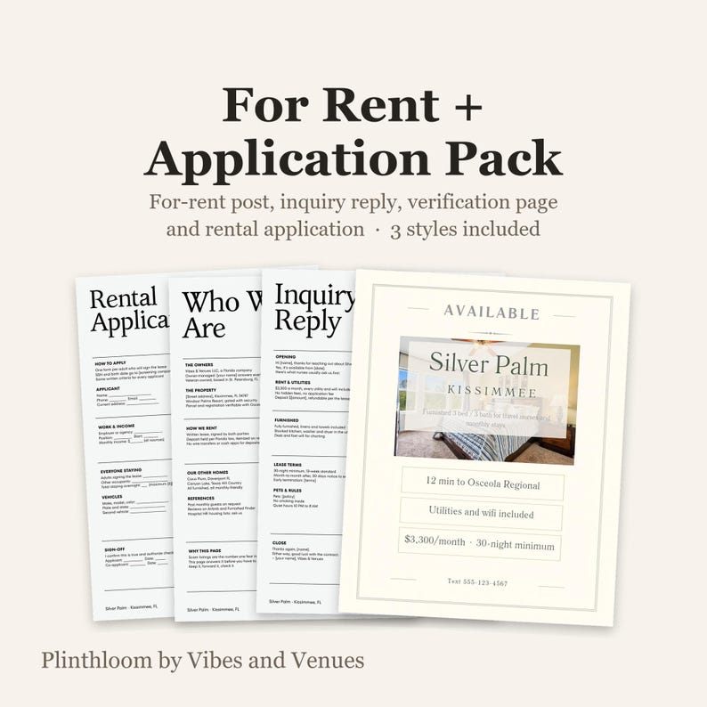 Editable Canva Rental Flyer + Application Pack | Inquiry Script, Verification (3 Styles)