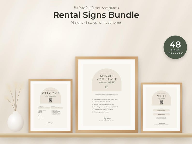 Editable Rental Signs Bundle, 16 Canva Templates for Airbnb, VRBO