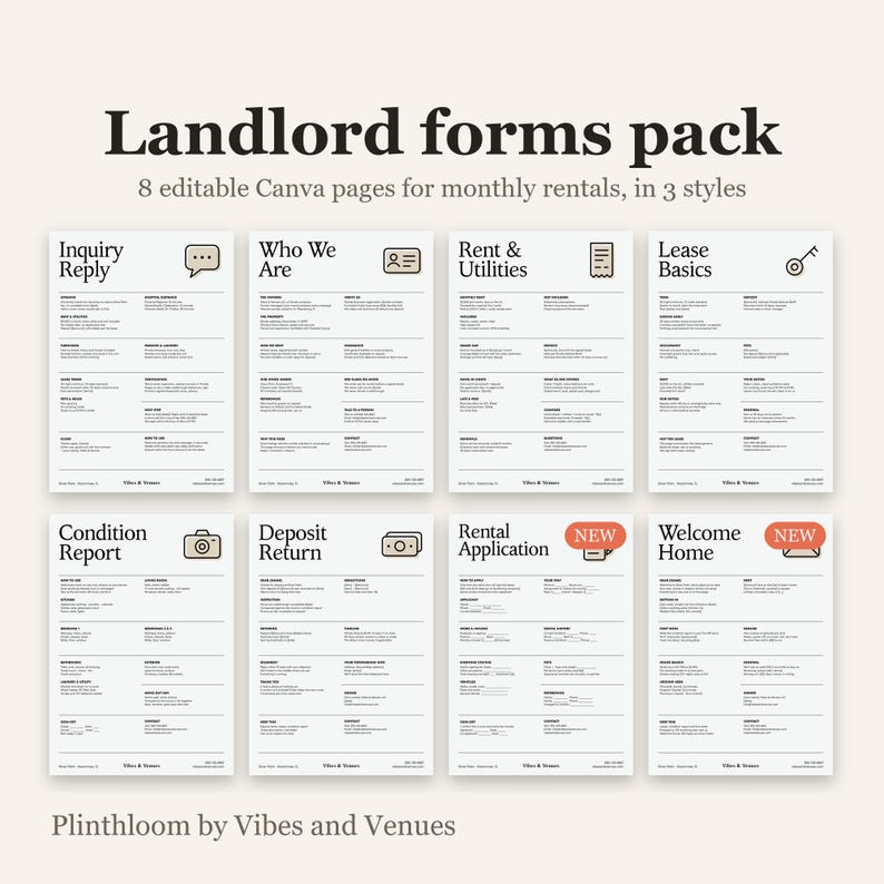 Editable Landlord Forms Pack | Rental Application, Welcome Letter, Move-In Checklist (Canva)