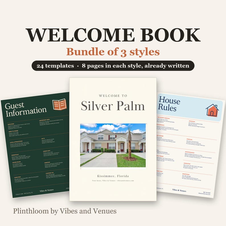 Airbnb Welcome Book Bundle, 3 Styles, Editable Canva Guest Guide