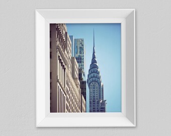 New York photography, living room art, home decor, NYC wall art, New York print, NYC art print, New York wall art - Chrysler in Blue