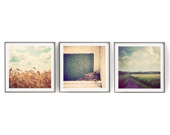 Country wall art, farmhouse decor, set of 3 prints, art on sale, square photo prints, farmhouse artwork, 10x10, 12x12, rustic, country decor