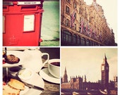 London photography, set of 4 photographs, square photo prints, London photographs, sale, discounted set, vintage - London in Red