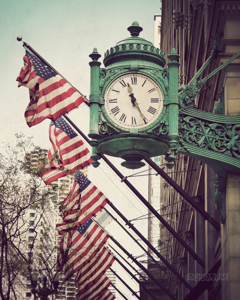 Chicago art, Chicago print, living room art, office decor, Chicago photography, Chicago artwork, wall art, Marshall Field Marshall's Clock image 2