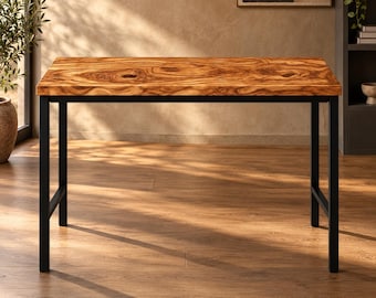 Scrivania in ulivo massello e ferro nero 120x70 cm, piano 3-4 cm, lavorazione italiana su misura