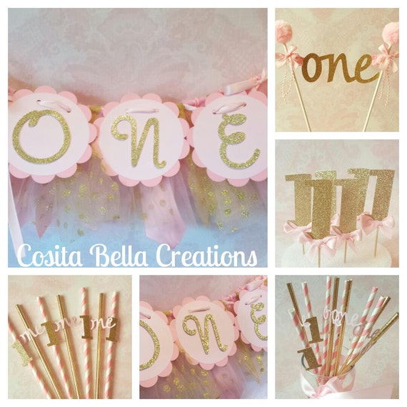 Pink And Gold Birthday Decorationspink And Gold 1st Birthday Etsy