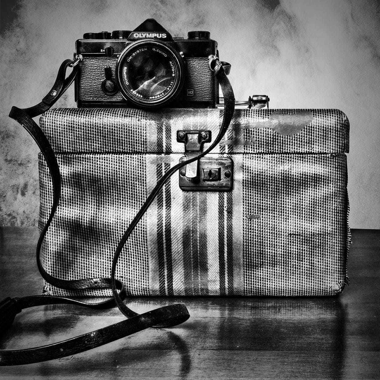 Olympus OM-1 Camera Photographer Collector Black and White Photo