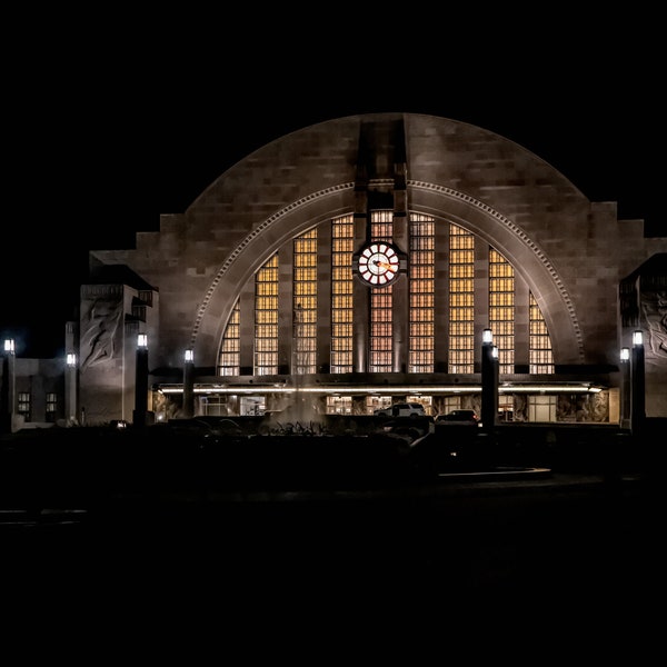 Union Terminal Train Station Amtrak Night Cincinnati OH Ohio  Art Photography Prints Posters