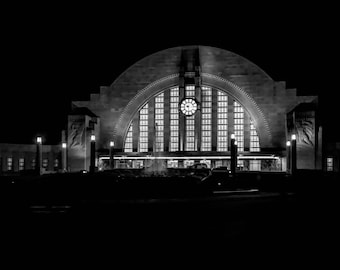 Union Terminal Train Station Amtrak Night Cincinnati OH Ohio Black and White Art Photography Prints Posters