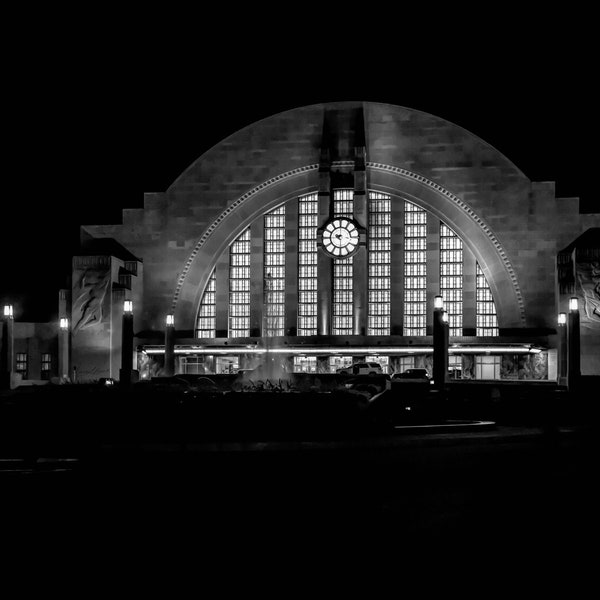 Union Terminal Train Station Amtrak Night Cincinnati OH Ohio Black and White Art Photography Prints Posters