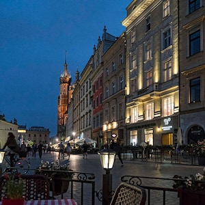 Krakow Cracow Poland Street Scene Night Evening Urban City Art Photo Print