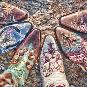 Cowgirl Cowboy Boots Shoes Western Americana Canvas Art Photo Print Colorful Equestrian Farm Country