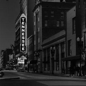 Tennessee Theatre Marque Gay Street Scene Black and White Monotone Art Photo Print Knoxville TN Americana