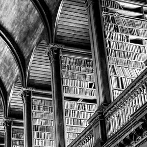 Library Book print Trinity College Black and White Bibliophile Arch Decor Art Photo
